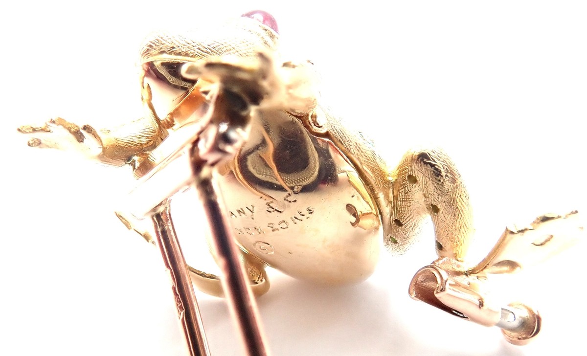 Tiffany Vintage ピンバッジ Vintage! Tiffany & Co. France 20k Yellow Gold Ruby Emerald
