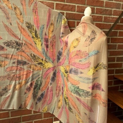  Codello Germany Feathers Print Oversized Shawl Blanket Light Scarf 43 x72 NWOT