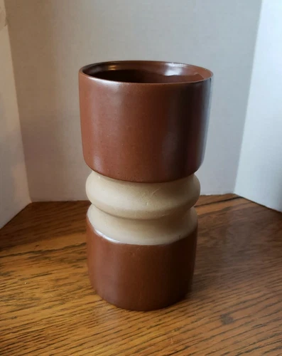 HAEGER "Over a Century" CYLINDER Turned Spindle VASE Vintage Pottery EARTH Tones