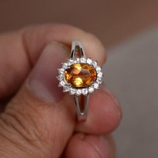 2ct Lab-Created Yellow Citrine Birthday Ring White Gold Plated Halo Split Shank