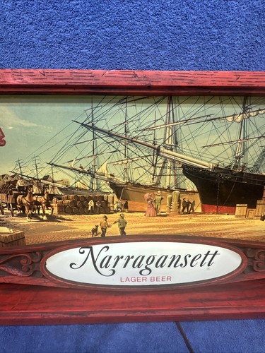 VINTAGE NARRAGANSETT LAGER BEER LIGHT UP SIGN NAUTICAL SHIPS AT DOCK - Picture 4 of 16