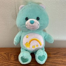 2002 TCFC Care Bears WISH BEAR 8" Stuffed Bean Bag Plush Mint Green