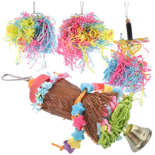 4 Pcs Parrot Chew Toy Bird Toys Wooden Budgie for Small Birds Foraging officiel Hanging