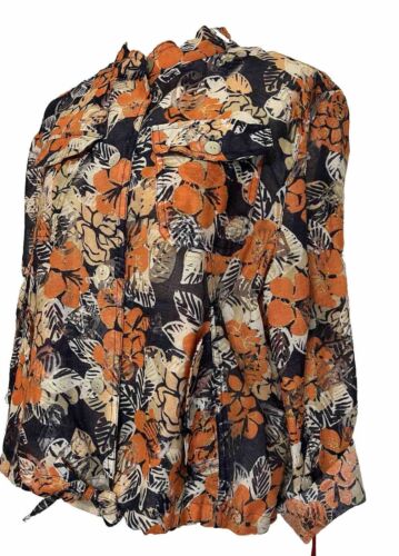 Ruby Rd Navy Orange Burn Out Jacket Size 18 Pockets Roll Tab Sleeve NWT $49 - Picture 3 of 8