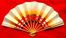 ORIENTAL BAMBOO FOLDING FAN  GOLD PAPER  REVERSIBLE 11 1/4" LONG WHEN CLOSED