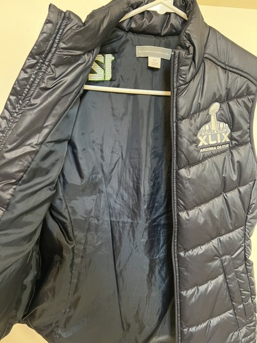 Women's Seattle Seahawks SUPER BOWL XLIX 02/01/15 Black Puffer Vest, Small - Picture 8 of 10