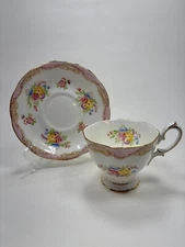 Royal Albert 1211 Pink Flowers Footed Cup and Saucer