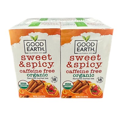 Good Earth Sweet & Spicy Original Caffeine Free Organic TEA 18/box LOT OF 4 = 72