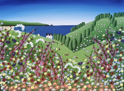 Der schönste Tag - Original zeitgenössische Landschaft Fuchs Meer Blumen Kunstwerk