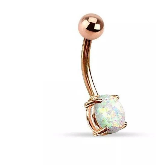 Anillo ombligo de lujo de ópalo de corte redondo de 0,50 quilates enchapado en oro rosa de 14 quilates Foto 4 de 4