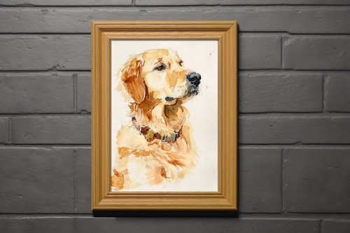 Golden Dog Gaze 5"x7" Print on Matte Paper | Loyal Retriever Watercolor Portrait - Picture 9 of 18