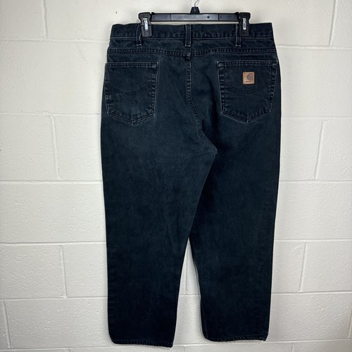 Vintage Carhartt B161 Black Denim Straight Leg Jeans Workwear 38x30 Distressed - Picture 13 of 20