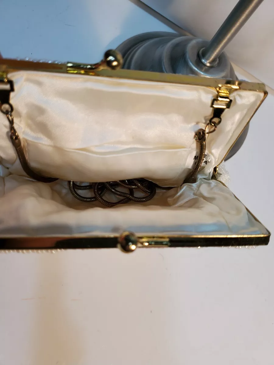 Silver Beaded Evening Bag scalloped edge purse handbag Dressy Wedding EUC