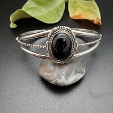 Lovely Black Onyx Gemstone 925 Sterling Silver Handmade Bracelet Cuff RM-25