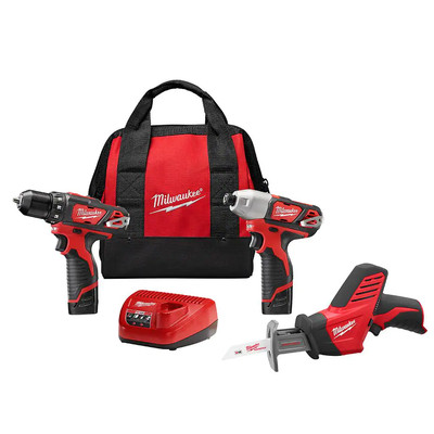 M12 12V Lithium-Ion Cordless Combo Tool Kit (3-Tool) W/(2) Batteries,Charger