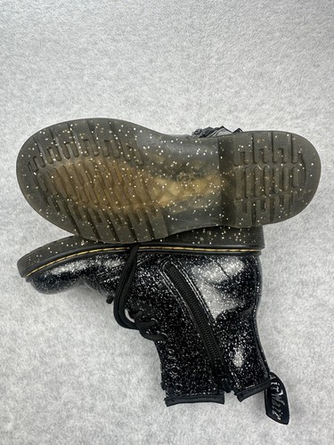 Dr Doc Martens Combat Boots Youth Size 13 Black Glitter Side Zipper - Picture 6 of 7
