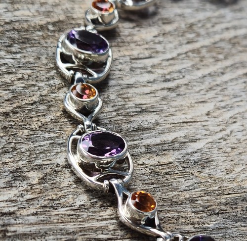 NICKY BUTLER 925 Sterling Silver Amethyst & Honey Topaz Designer NB Bracelet NWT - Picture 5 of 24