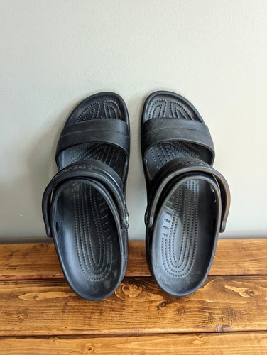 Crocs Sandals Men's Sz 10 / Women's Sz 12 Black Strap On Slip On Shoes - Picture 5 of 8