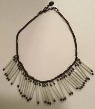 Zad White Bead Dangle Statement Necklace Fair Used Condition