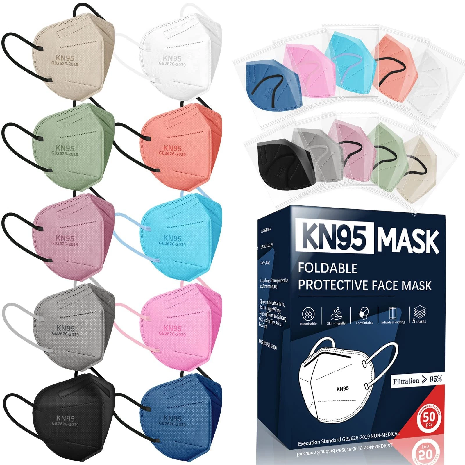 KN95 Face Masks for Adults, 50 Pack 10 Colors Disposable KN95 Masks, 5 Layer ...
Opens in a new wind