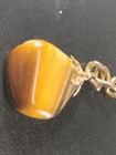 Vintage Tiger's Eye Fruit Keychain Charm Pendant Abstract Pear Apple Gold Tone  — photo 5