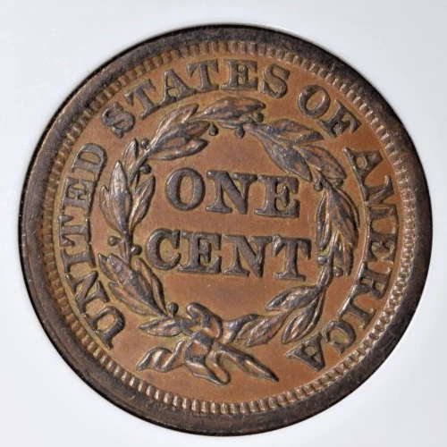 1854 BRAIDED HAIR LARGE CENT ~ R-2 N-29! NICE SATINY CHOCOLATE UNC NGC MS61! - Image 4 of 4