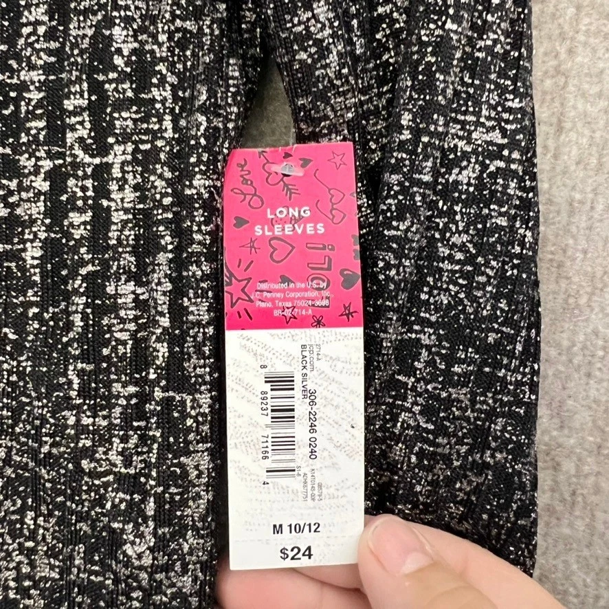 Top Total Girl Niñas Negro Plateado Manga Larga Brillante Elegante Fiesta Foto 3 de 4