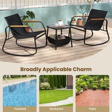 Rocking Bistro Set 3 Piece Metal Frame Patio Chairs
