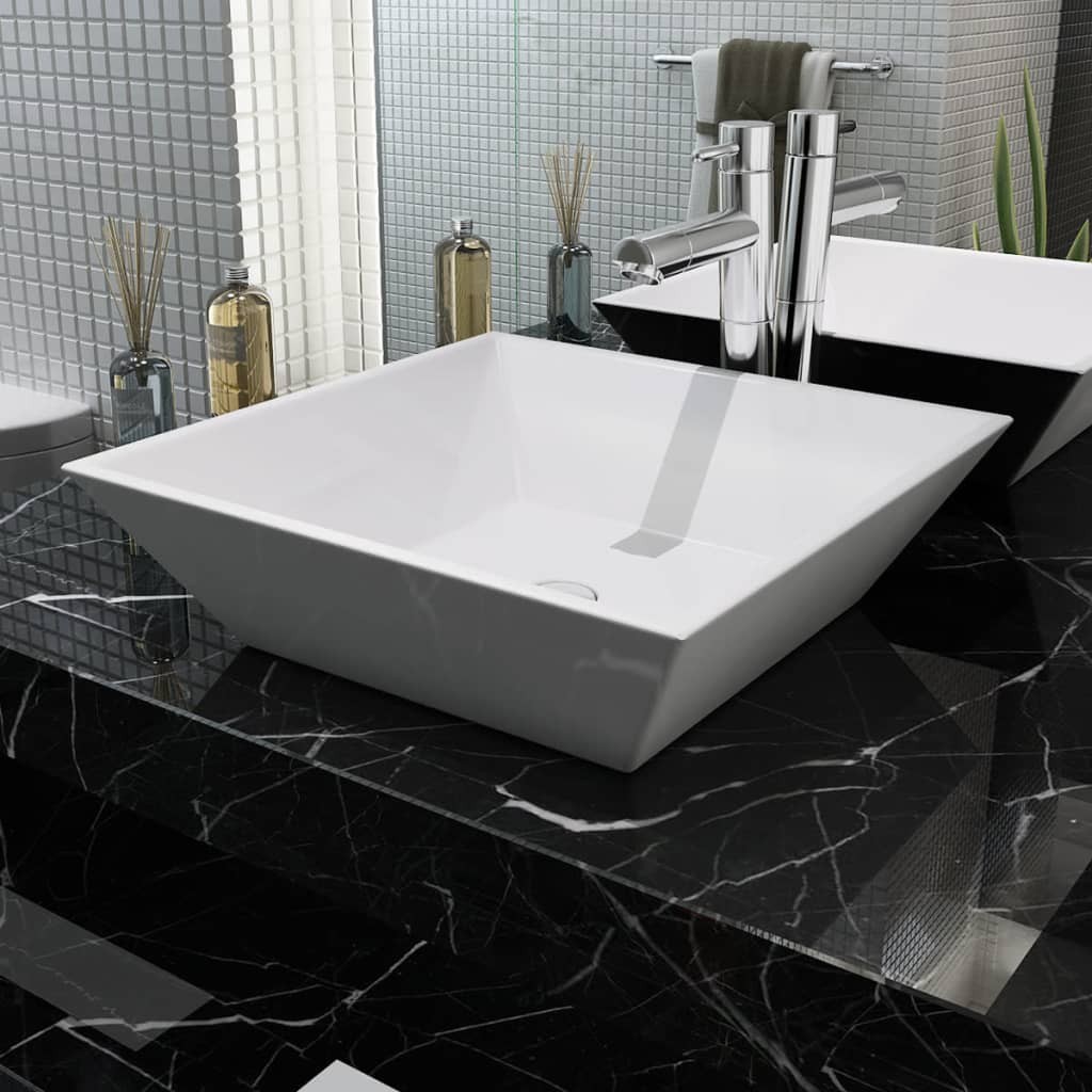 Lavandino Quadrato 41,5 cm Ceramica Bianca - Design da Appoggio