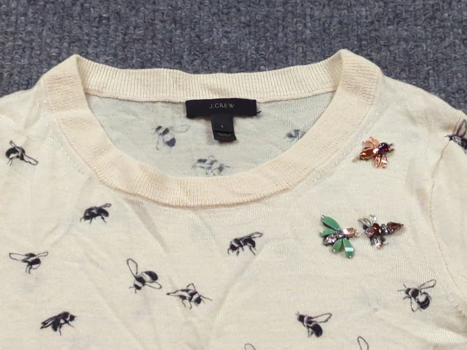 Suéter J Crew Mujer Pequeño Abeja Abejorro Joyas Adornado Lana Merino Tippi Foto 2 de 4