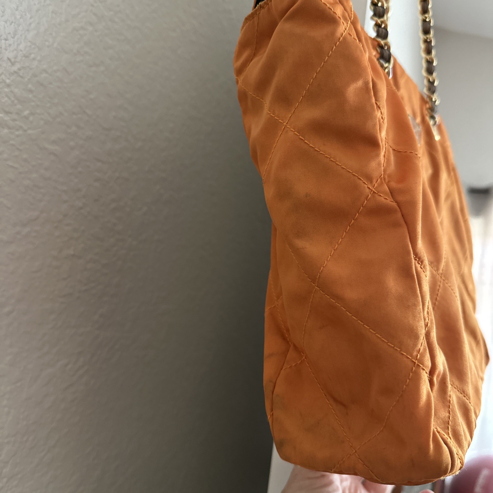PRADA Chain Tote Shoulder Bag Vintage 1990s Orange Nylon Gold Hardware Italy thumbnail 5
