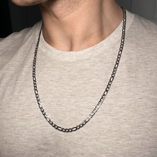 24” Silver 4mm Figaro Necklace Chain For Men Jewelry Waterproof Classic Style