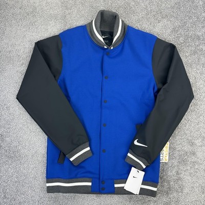 Nike Varsity Jacket Mens Small Blue Gray DJ5971-493 Faux Leather Sleeves Bomber