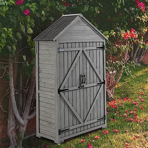 Capanno da Giardino in Legno 69" Porta Attrezzi Organizzatore con 3 Ripiani Estraibili e - Foto 2 di 8