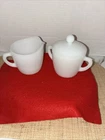 Fire King Vintage Milk Glass Covered Sugar Bowl And Creamer