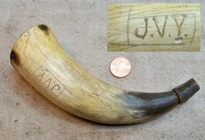 Signed Original Small Bag Or Priming Powder Horn Good Collectible Tool READ