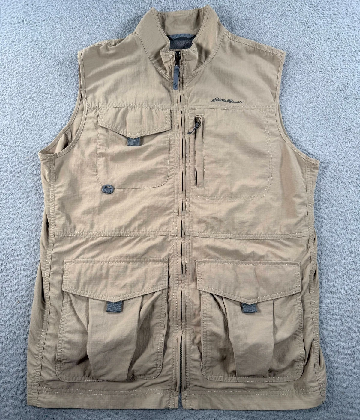 Eddie Bauer Travex Utility Vest Men's Tall Large Beige Sleeveless High Neck Zip
