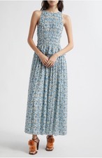 Ulla Johnson 100% Silk Adeline Floral Silk Maxi Dress $790 Size 8 Idalia Blue