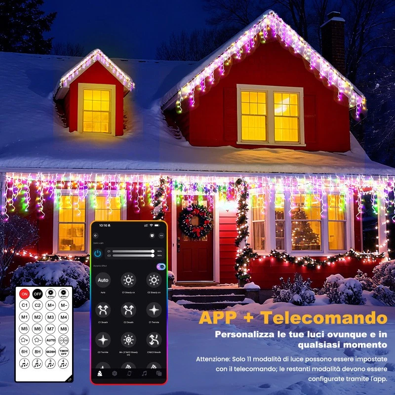 5-30m Luci Natalizie Esterne APP, Telecomando, Timer, 17 Modalità, 200-1200 LED - Immagine 3 di 4