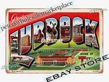 1930s Greeting From Lubbock Texas Postcard Tin Sign interior design decoration