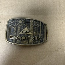 Vintage Belt Buckle Georgia Pacific Lumber Paper Mill Solid Brass 1981 BTS