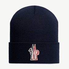 Moncler Grenoble Wool Beanie Hat Navy