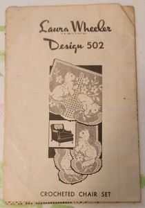 Vintage LAURA WHEELER CROCHETED CHAIR SET PATTERN 502 RARE DESIGN Cat Kittens !