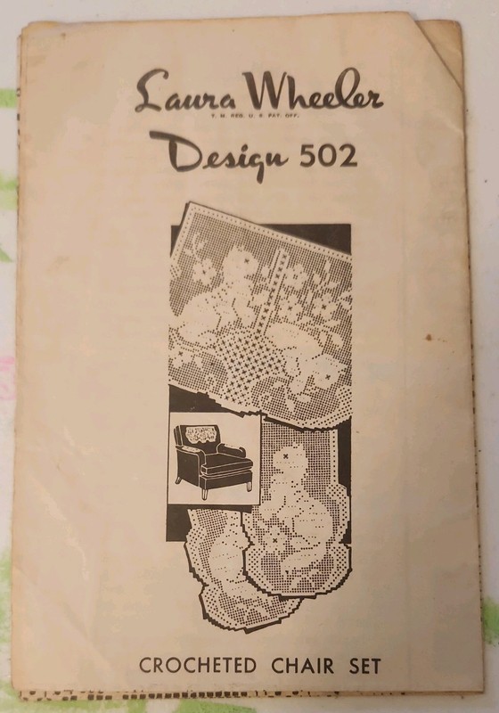 Vintage LAURA WHEELER CROCHETED CHAIR SET PATTERN 502 RARE DESIGN Cat Kittens !