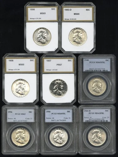 US Coins Franklin SIlver Half Dollar Collection Lot of 8 MS & PROOF NO RESERVE!