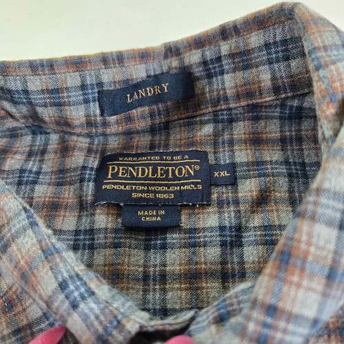 Pendleton Landry Mens XXL Plaid Flannel Button Down Shirt Cotton Wool Blend - Picture 3 of 9