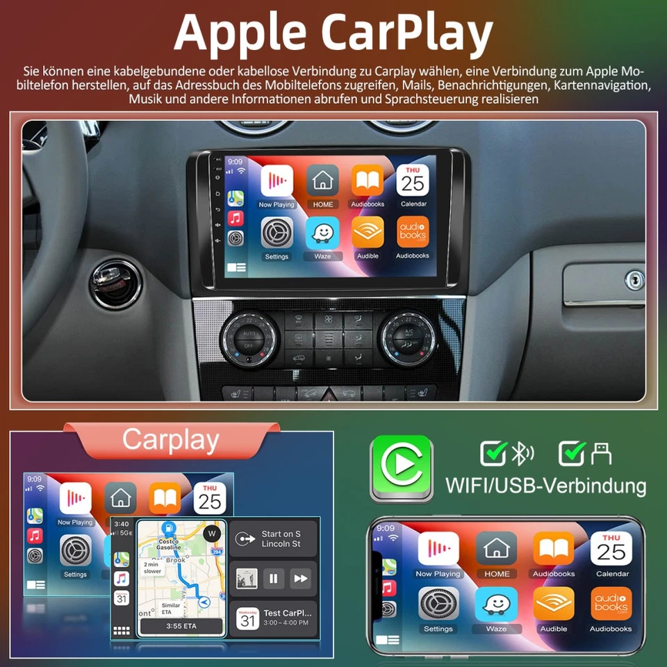 4G+64GB CarPlay Autoradio Für Mercedes ML/GL Klasse W164 X164 Android 15.0 GPS - Bild 3 von 4