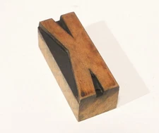 Vintage Letter "K" Wood Letter Press Printing Block  2-1/2 in. Tall