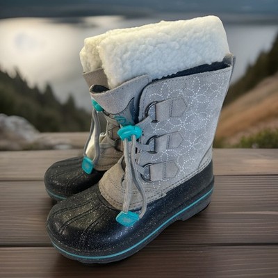 Magellan Outdoors Girls Duck Boots in Black w/Glitter & Fur Youth Size 13