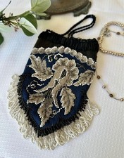 ANTIQUE HAND BEADED RETICULE WRIST PURSE
